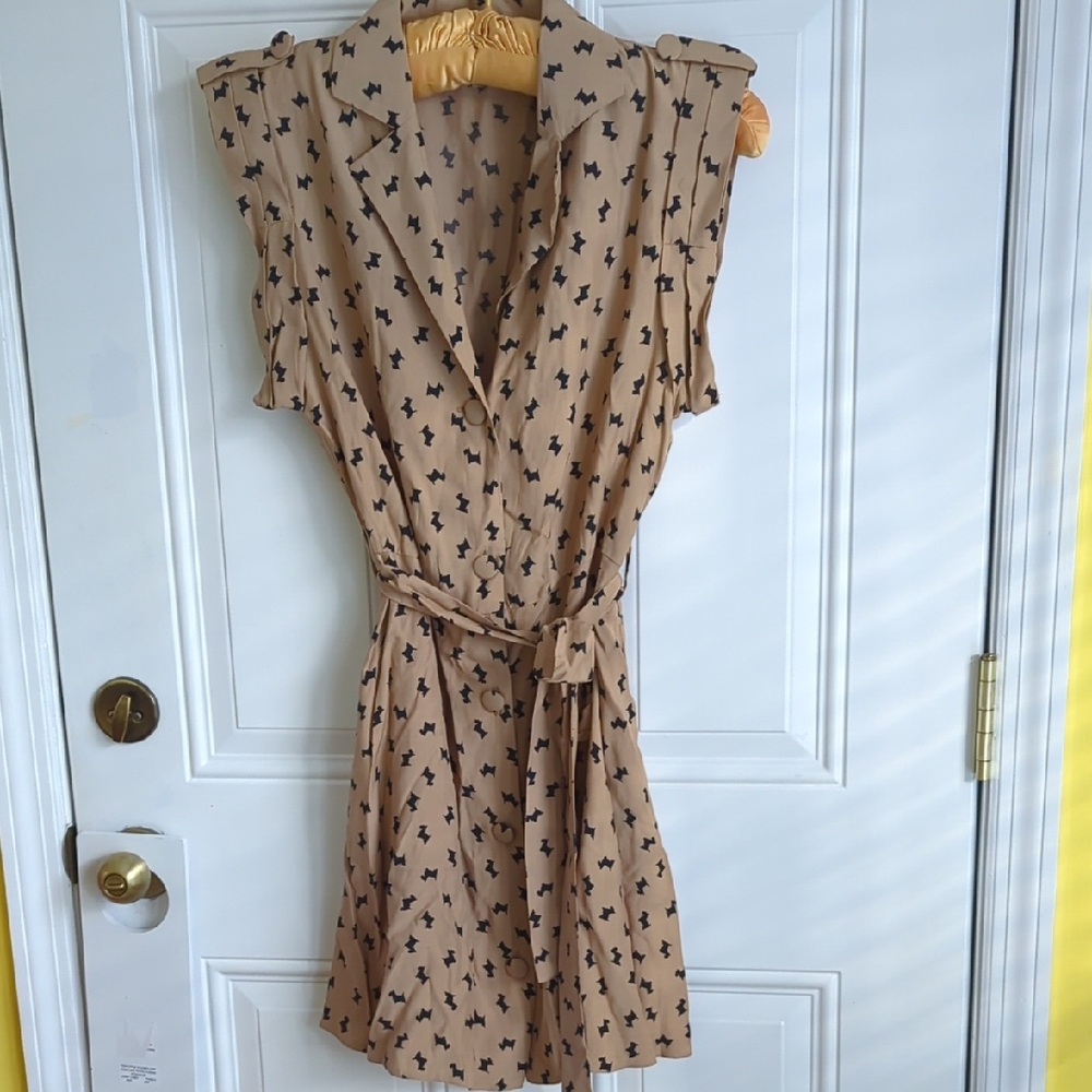 Scottie Print Mini Dress With Epaulets. Size 6.
